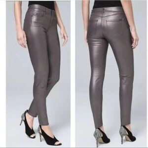 NEW White House Black Market Sz 00L Metallic Silver Skinny Ankle Coated Jeans